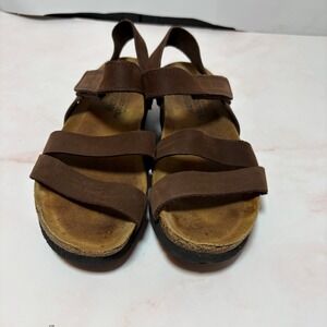 NAOT Kayla Wedge Sandals Buffalo Leather Cork Footbed Size 36 5.5 Comfort Strap